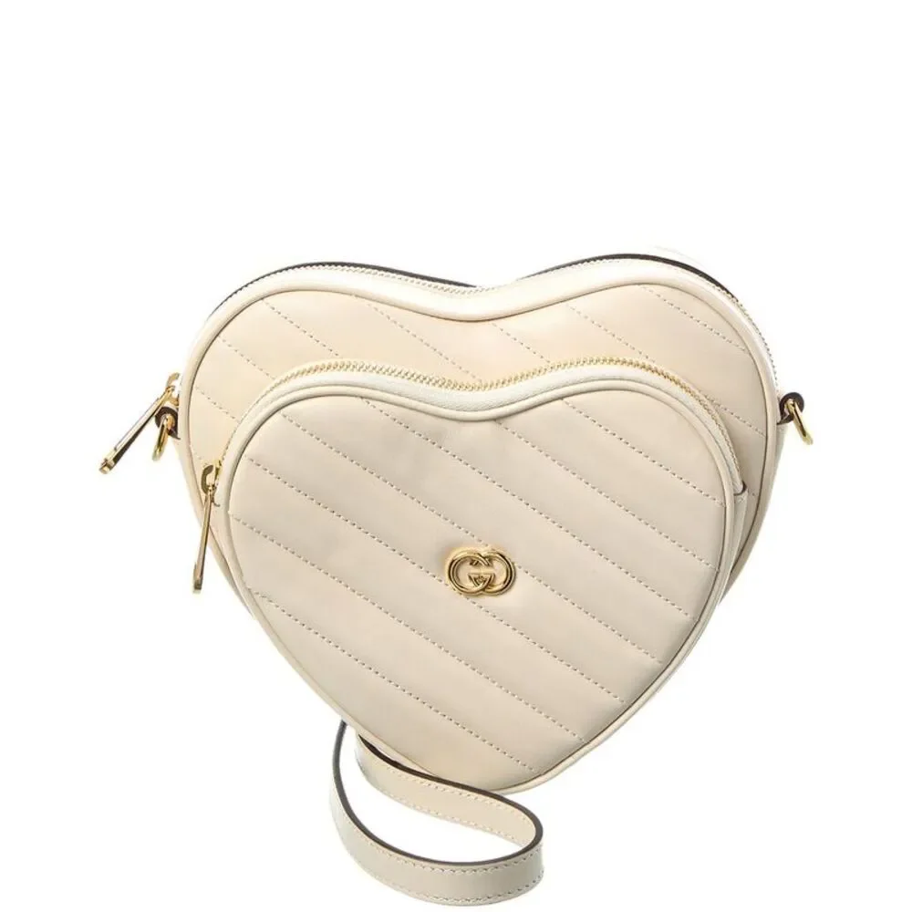 Gucci Interlocking G Mini Heart Leather Shoulder Bag, White - Picture 1 of 4